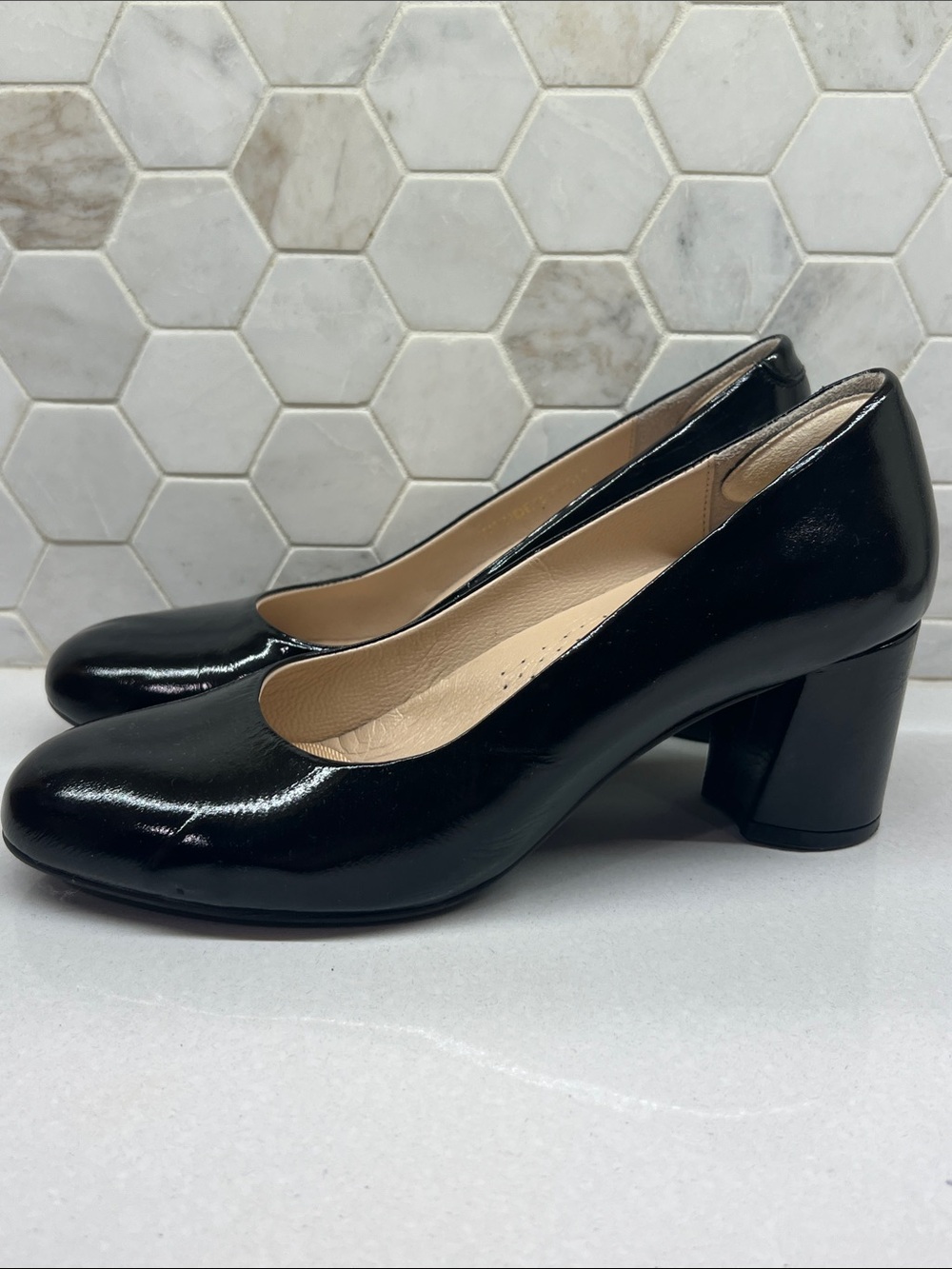 Ethan Valdes Black Patent Leather Wonder Pump Block Heel Loafer Shoes Women 39 - Picture 5 of 10